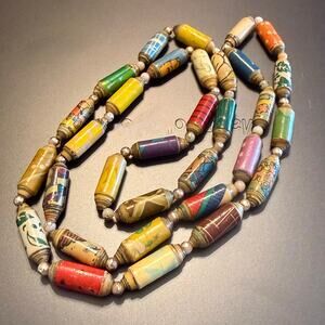 Vintage Colorful Recycled Paper Beaded Necklace